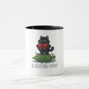 I Saved You" Funny Black Cat Christmas Tree Mug