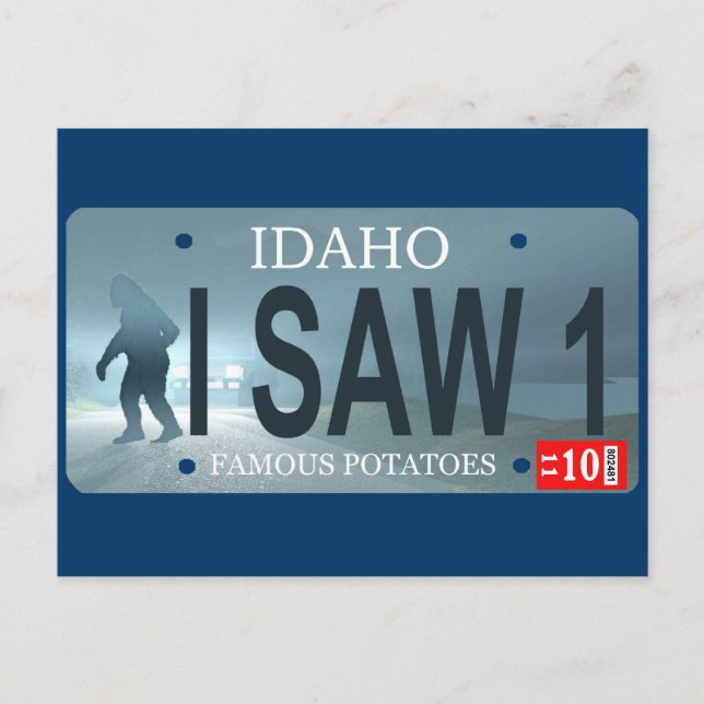 "I Saw 1" Sasquatch License Plate Postcard (Front)