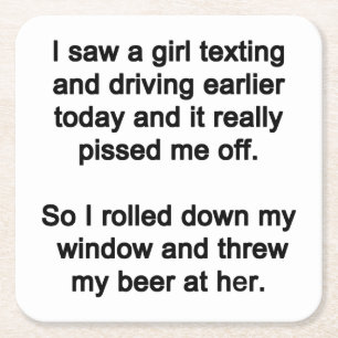 I Saw a Girl Texting Square Paper Coaster
