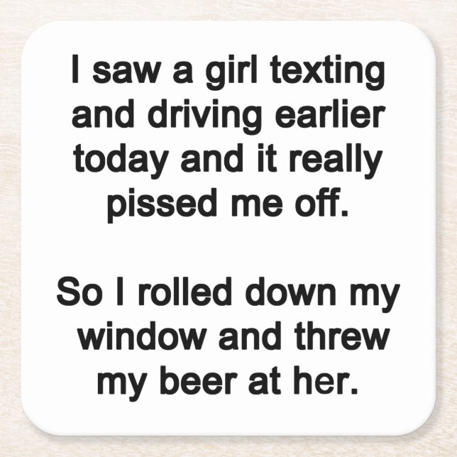 I Saw a Girl Texting Square Paper Coaster (Front)