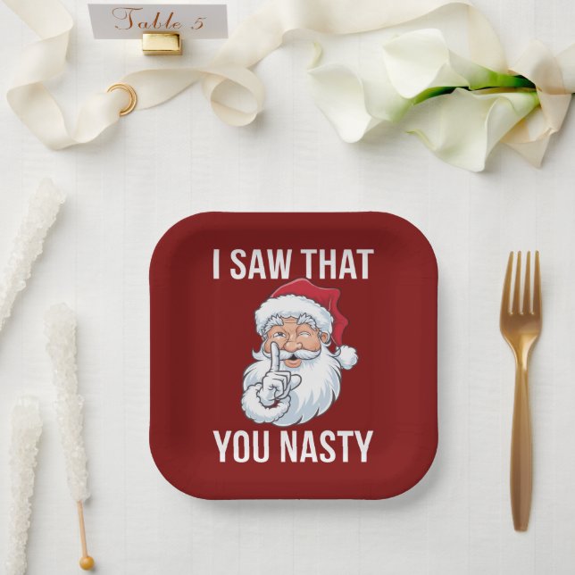 I Saw That You Nasty Funny Christmas Hilarious  Paper Plate (Wedding)