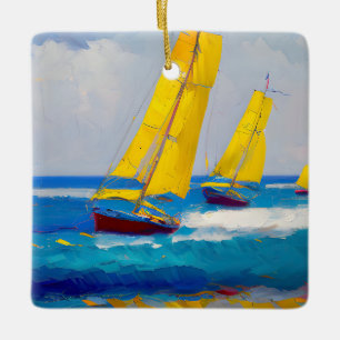"I saw three boats" Seascape Ceramic Ornament