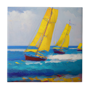 "I saw three boats" Seascape Ceramic Tile