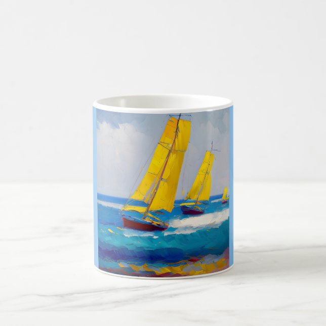 "I saw three boats" Seascape Coffee Mug (Center)