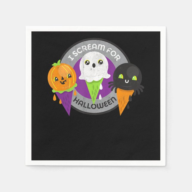 I Scream for Halloween Pumpkin Spider Ghost Napkin (Front)