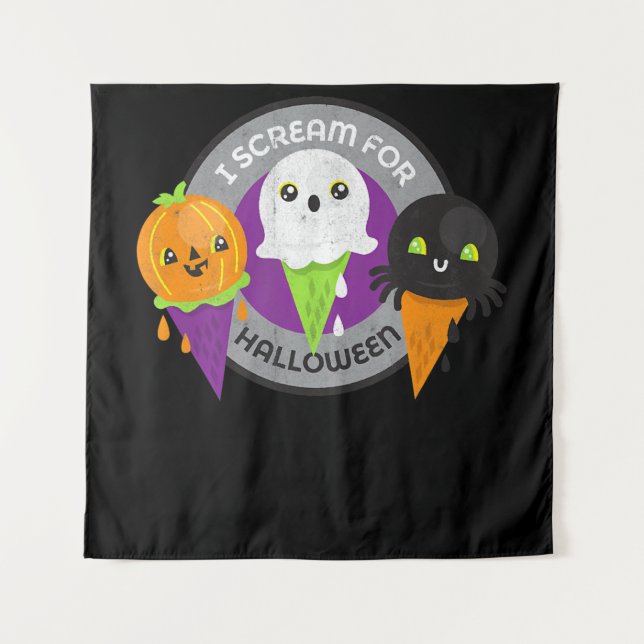 I Scream for Halloween Pumpkin Spider Ghost Tapestry (Front)