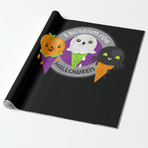 I Scream for Halloween Pumpkin Spider Ghost Wrapping Paper