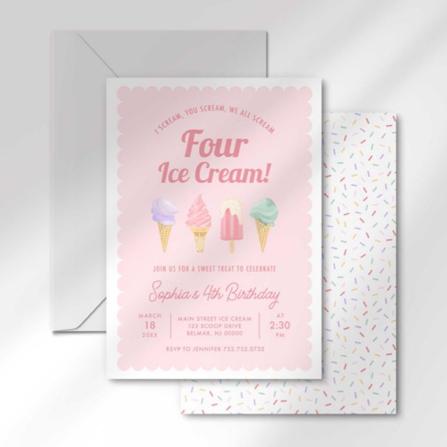 I Scream FOUR Ice Cream Birthday Invitation (Creator Uploaded)