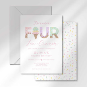 I Scream Four Ice Cream Birthday Party Invitation