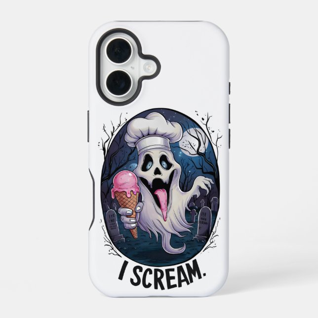 "I Scream" Funny Ghost Chef Halloween Ice Cream St iPhone 16 Case (Back)