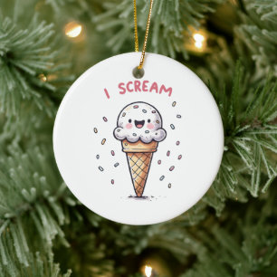 I Scream Ice Cream Cone with Sprinkles Ceramic Ornament