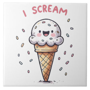 I Scream Ice Cream Cone with Sprinkles Ceramic Tile