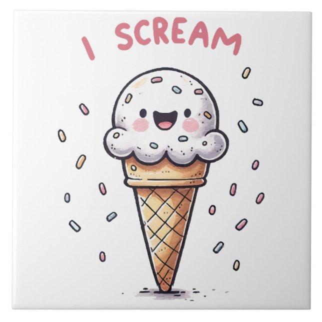 I Scream Ice Cream Cone with Sprinkles Ceramic Tile (Front)