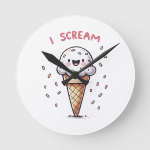 I Scream Ice Cream Cone with Sprinkles Round Clock