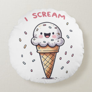 I Scream Ice Cream Cone with Sprinkles Round Cushion