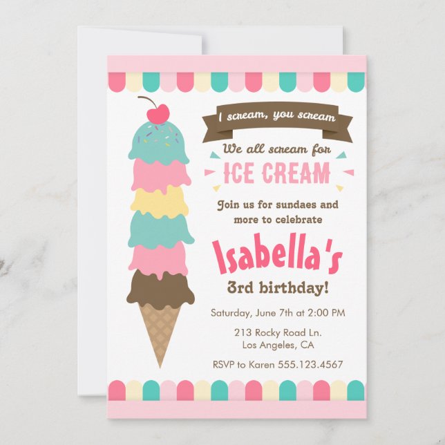 I Scream You Scream Ice Cream Birthday Invitation (Front)