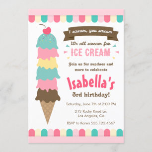 I Scream You Scream Ice Cream Birthday Invitation