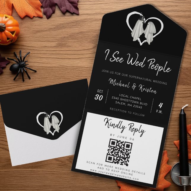 I See Wed People Gothic Ghost Halloween Wedding All In One Invitation (Creator Uploaded)