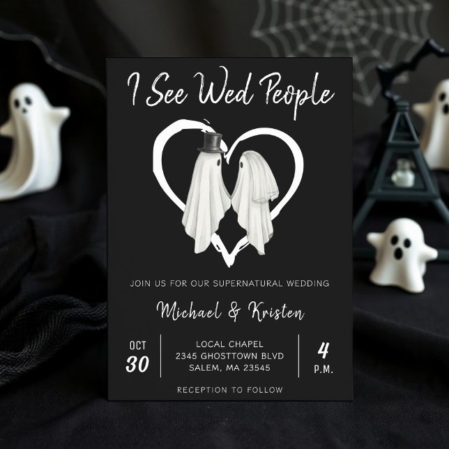 I See Wed People Gothic Ghost Halloween Wedding Invitation (Creator Uploaded)