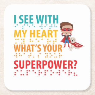 I See With My Heart Boy - Blindness Braille Square Paper Coaster