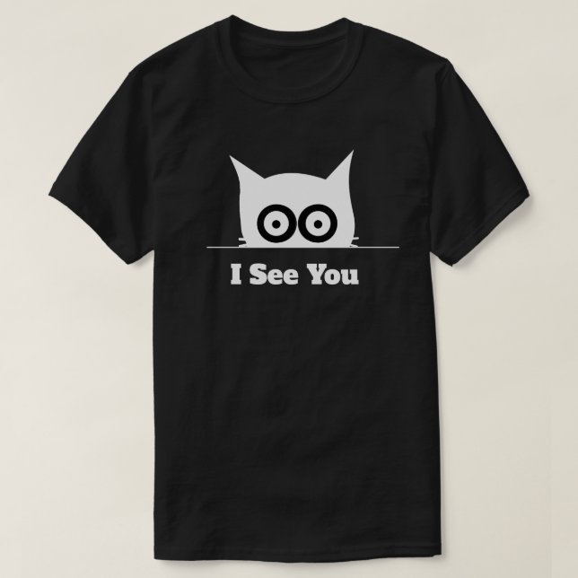 I See You Funny Peeking Cat Minimal Black White T-Shirt (Design Front)