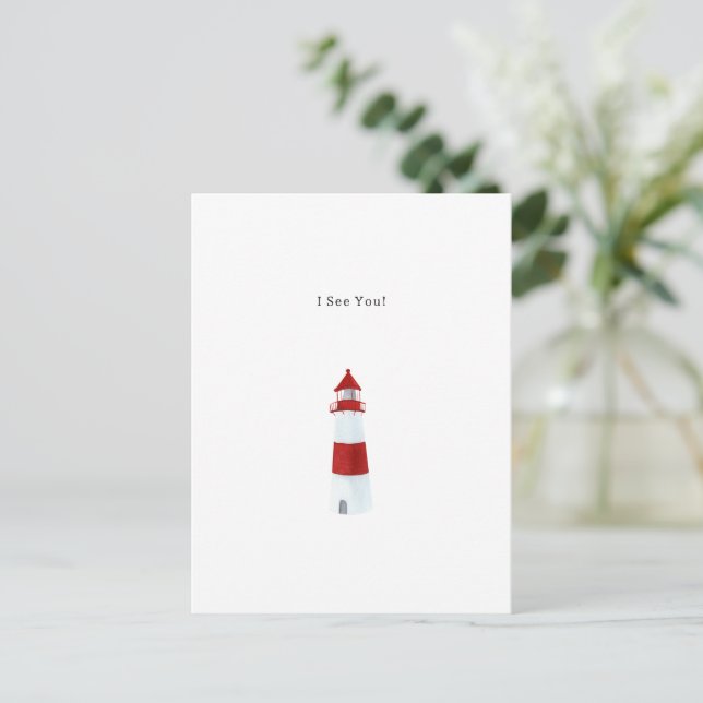 I See You Text Watercolour Lighthouse Illustration Postcard (Standing Front)