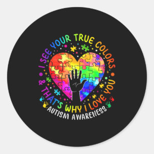I See Your True Colors Heart Puzzle World Autism A Classic Round Sticker