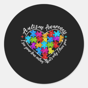 I See Your True Colours Puzzle Heart Autism Awaren Classic Round Sticker