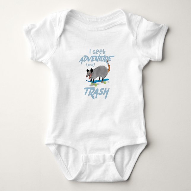 I SEEK ADVENTURE and TRASH OPOSSUM Baby Bodysuit (Front)