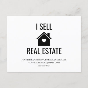 I Sell Real Estate House Heart Marketing Realty Postcard