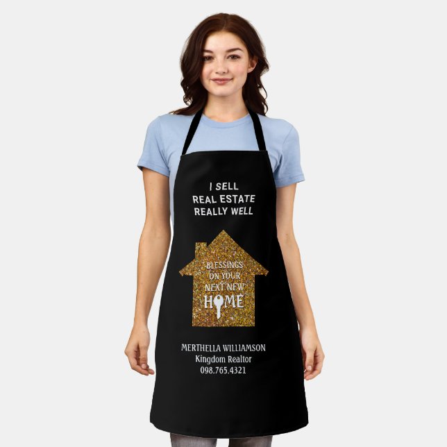 I SELL REAL ESTATE Stylish Glitter Realtor  Apron (Worn)