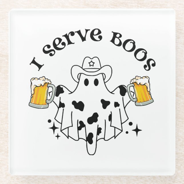 I serve Boos! Bartender spooky Glass Coaster (Front)