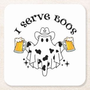 I serve Boos! Bartender spooky Square Paper Coaster