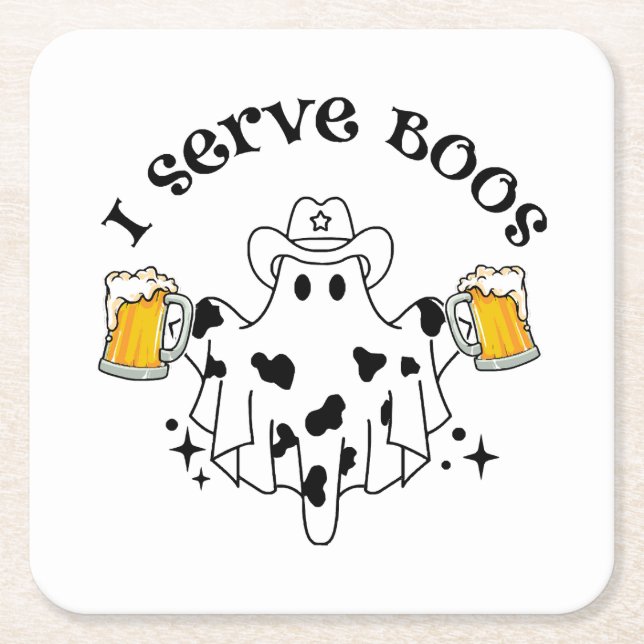 I serve Boos! Bartender spooky Square Paper Coaster (Front)