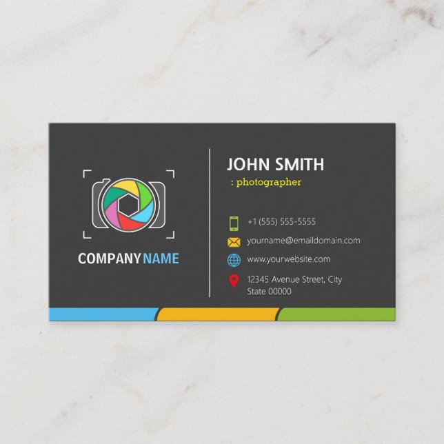 I Shoot People - Colourful Camera Shutter Business Card (Front)