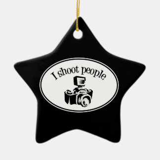I Shoot People Retro Photographer's Camera B&W Ceramic Tree Decoration