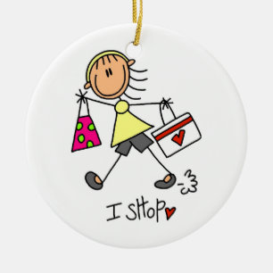 I Shop Stick Figure Girl Ceramic Ornament
