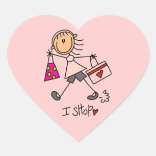 I Shop Stick Figure Girl Heart Sticker