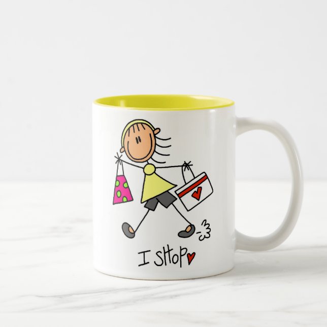 I Shop Stick Figure Girl Two-Tone Coffee Mug (Right)
