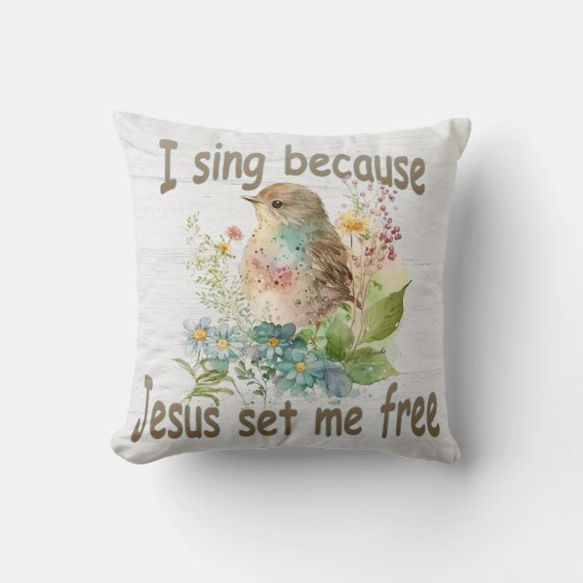 I Sing Throw Pillow Christian Home Decor Bird (Front)