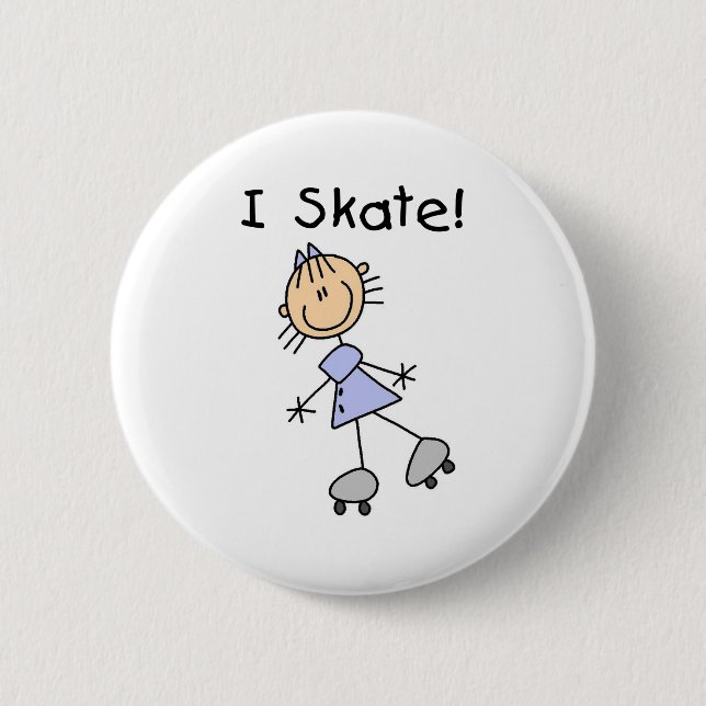 I Skate - Girl Roller Skater 6 Cm Round Badge (Front)