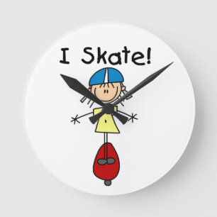 I Skate Skateboarding Girl Round Clock