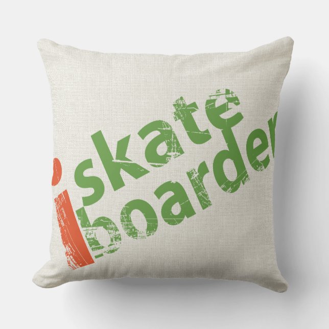 I SkateBoarder Grunge Text Cushion (Front)