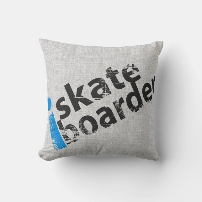 i SkateBoarder Grunge Text Pillow LT Blue Grey (Front)