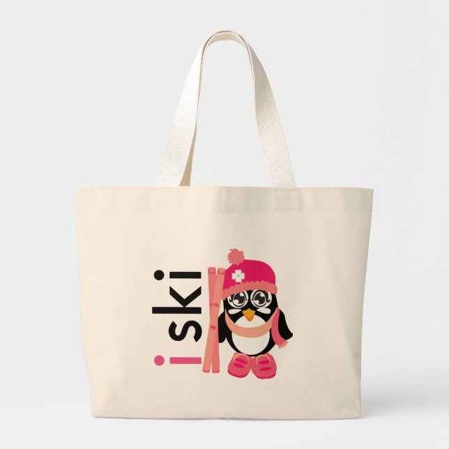 I Ski Penguin Large Tote Bag (Front)