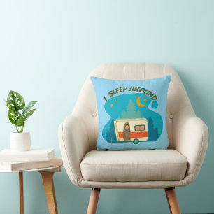 I Sleep Around Camper Van Camping Explorer Nature Cushion
