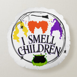 I SMELL CHILDREN with three witches Round Cushion