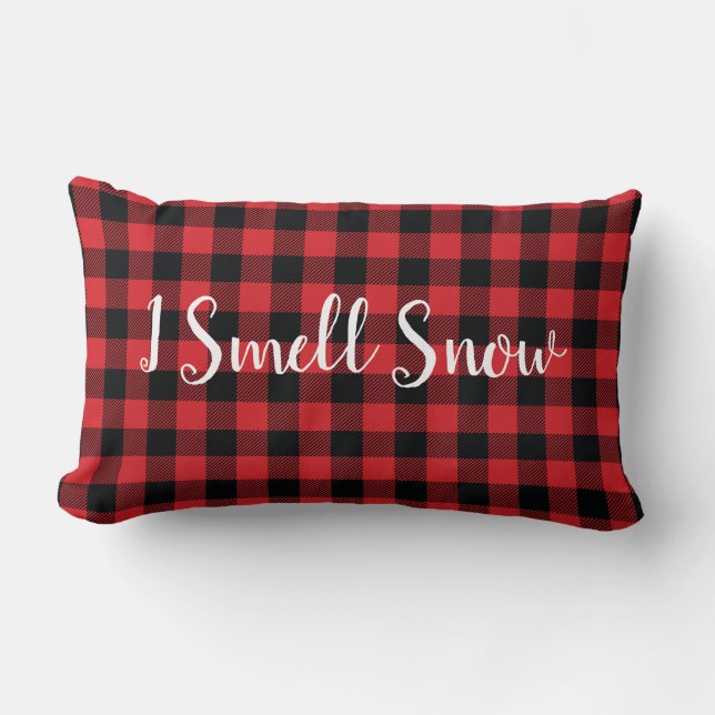 I Smell Snow Buffalo Check Holiday Quote Lumbar Cushion (Front)