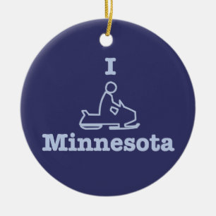I Snowmobile Minnesota in Blue Ceramic Ornament