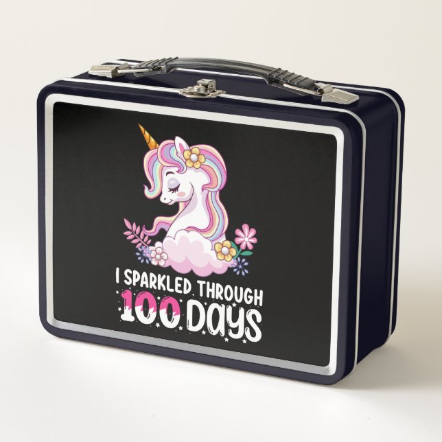 I Sparkled Through 100 Days of School Unicorn Metal Lunch Box (Front)